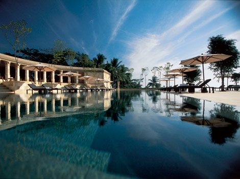 The swimming pool at Amanjiwo, the best luxury resort near Borobudur