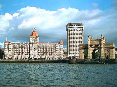 The Taj Mahal Palace is a stately edifice, one of the best Mumbai business hotels, here an image of the sea-facing facade