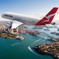 Qantas A380 over Sydney harbour