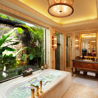 Sanya resorts review, Conrad Haitang Bay marble bathroom