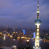TV tower view from Ritz Pudong's rooftop Flair bar