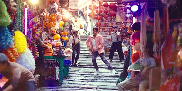 Hello Hong Kong video shows celebtrities like Aaron Kwok dancing down Peel Street