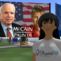 Second life virtual travel, follow political campaigns