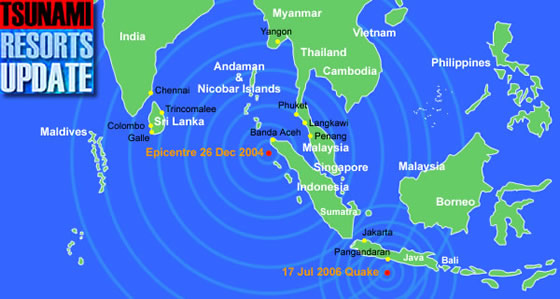 2004 earthquake and tsunami. Asia Tsunami Map with 26