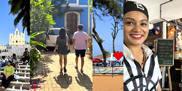 (From left) Panaji Church; visitors stroll through the Old Quarter; Calangute beach club; Bombil smiles