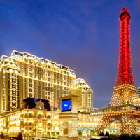 Macau family fun, The Parisian Macau lights up along with its mini Eiffel Tower