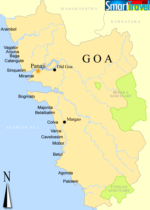 tourist map of goa. Goa map includes tourist