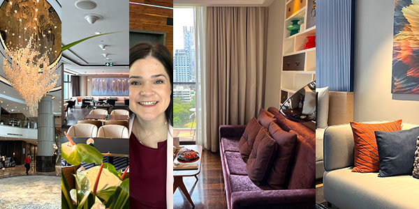 Jennifer Vivian at Hotel Indigo Bangkok is refining boutique elements at the hotel (centre) while the InterCon is back (left); and Sindhorn Midtown room (right)