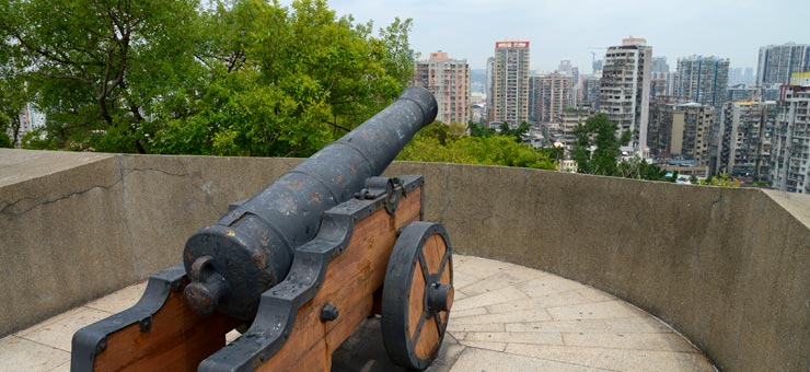 The Macau heritage trail leads past Mong Ha Fort and its old canons