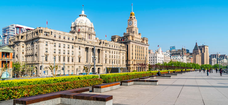 Shanghai's 45km riverfront includes the historic neo-classical facades of The Bund