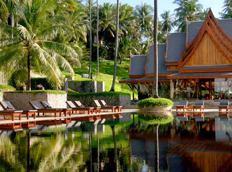 The signature black-tile pool at Amanpuri, Phuket, Thailand