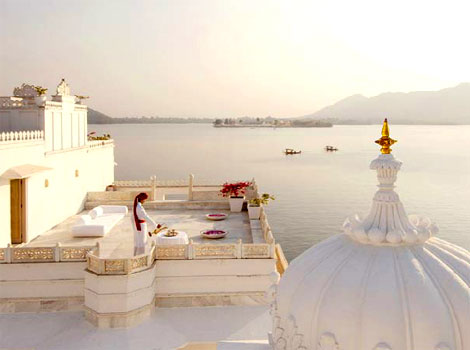 A shimmering vision in white, this is one of the best Rajasthan Palace hotels