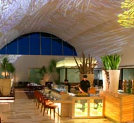 Restaurants feature a mod and breezy decor