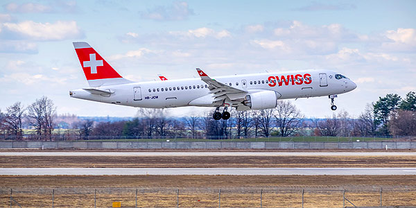 SWISS A220 touching down at Kyiv, Ukraine - a sleek marvel to take on the Boeing 737 MAX from Bombardier and Airbus 