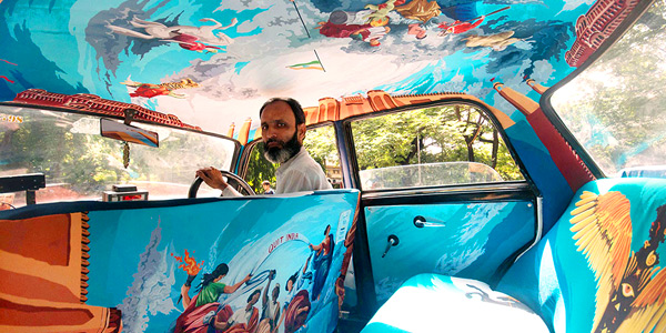 Mumbai fun guide and business hotels review - colourful cab interior