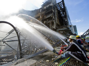 Bangkok burning, by 20 May, 2010, things were under control but fires raged at Zen mall and elsewhere