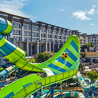 For South Korea family-friendly stays, consider Jeju Shinwa World which has a huge waterpark and is home to four hotels including a Marriott