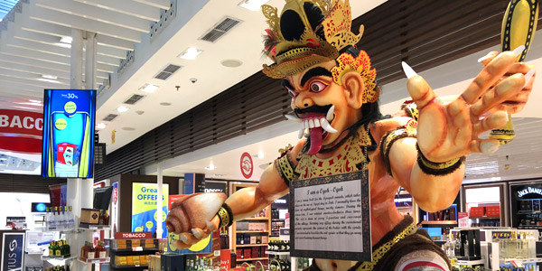 Best Asian duty-free prices at airports and 30,000ft aloft - Ogoh-Ogoh display at Bali airport