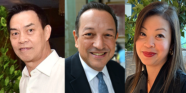 Suleiman Tunku Abdul Rahman (left) from the Shangri-Las Penang with Hyatt's HK-based Richard Greaves (centre) and Ruby Garcia (right) of COMO Metropolitan Singapore