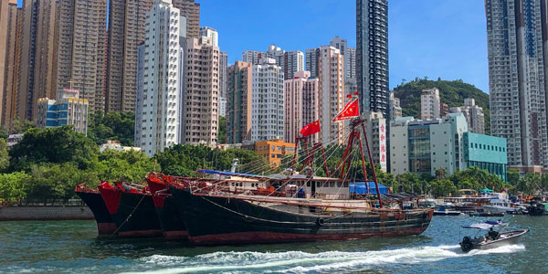 Aberdeen, Hong Kong - the city has dropped masks