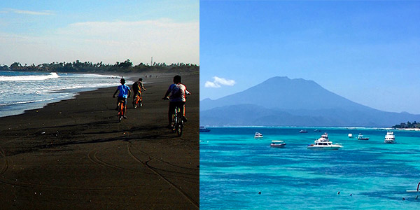 Bali black sand beaches abound east of Sanur and the islands of Lembongan and Nusa Penida are a short ferry ride south