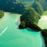 Aerial view of rainforest around the northwest shoreline