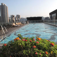 Timber deck pool at Humble House 'Sky Garden' - one of the best Taipei boutique hotels