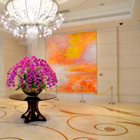 Top Taipei business hotels for small meetings, Okura Prestige oozes with busts, chandeliers and bright art - Lobby