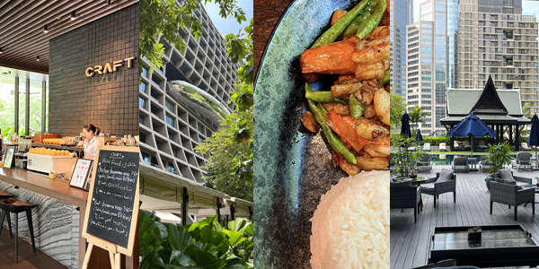 CRAFT at Kimpton Maa-Lai Bangkok (left), curvy Sindhorn Kempinski, a tasty bite at Rongsi Pochana, and stately poolside at Athenee Bangkok, photos: Vijay Verghese